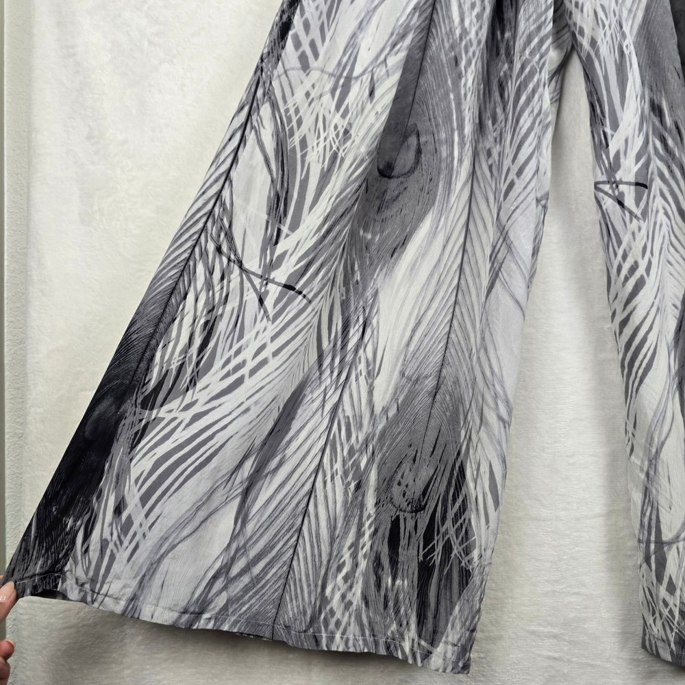 Leifsdottir Anthropologie Silk Wide Leg Pants Black White Feather Print Size 6 - Picture 3 of 15